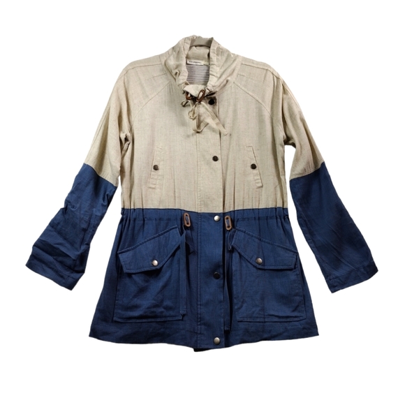 Blu Pepper Jackets & Blazers - Blu Pepper Two Tone Utility Jacket Cream Blue Linen Blend Size M